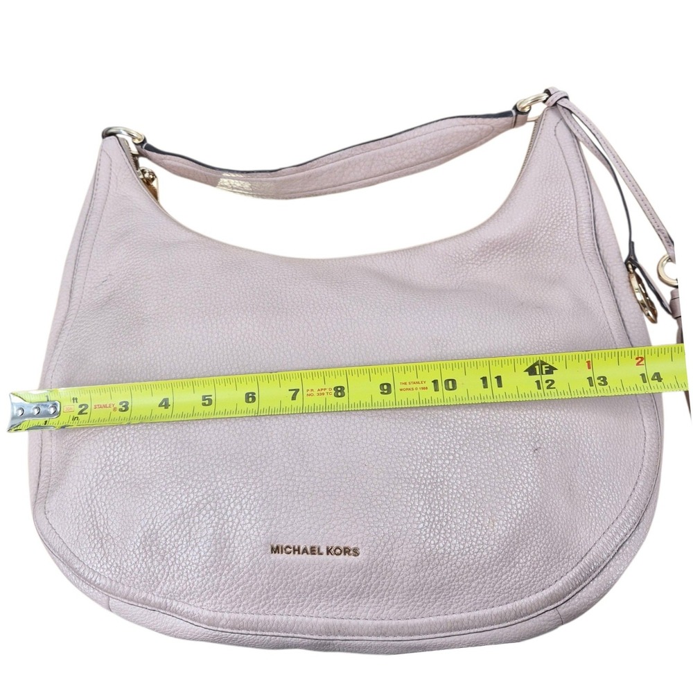 Michael Kors Bedford Large Pebbled Leather Hobo Bag Taupe Gold Hardware Tassel - Picture 7 of 9